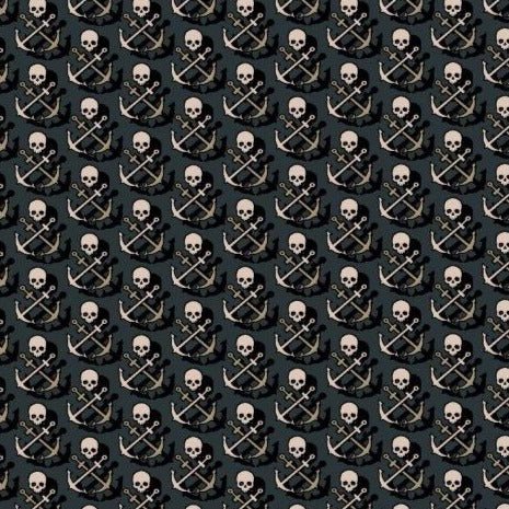 Skull Anchor Shadow woven shirt black skull and anchor graphic detail close up