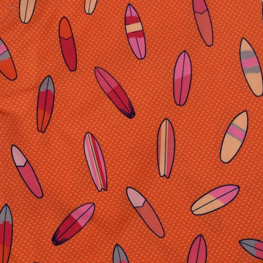 Surf Toss boardshorts coral surf-toss pattern detail close up