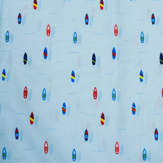 Surfboard Woven Shirt blue surfboard print detail close up