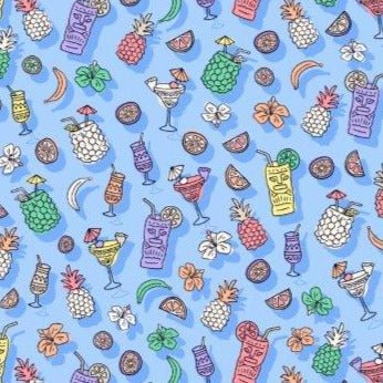 Tropical Drinks woven shirt blue tropical drinks graphic detail close up