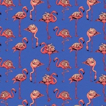 Flamingo boardshorts blue flamingo pattern detail close up