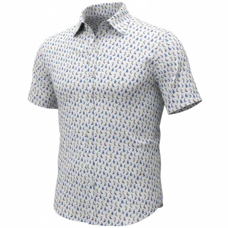 Boating Woven Shirt - White - Buoy & Boat - Short Sleeve Woven - 