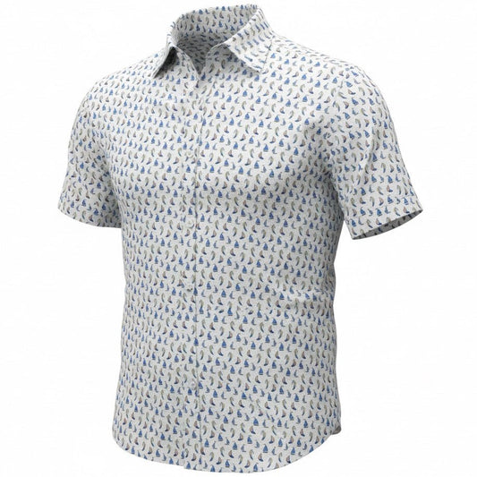 Short-sleeve shirt with a subtle pattern on a white background