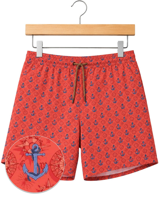 Anchor Compass Swim Trunks - Coral - Buoy & Boat - Swim Trunks - Coral