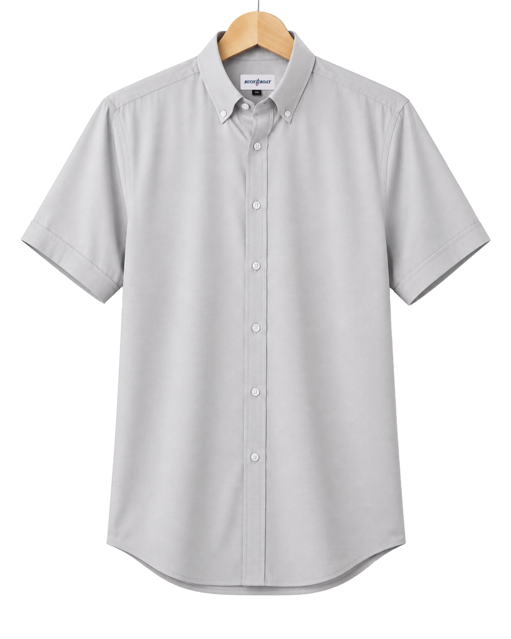 Simple Texture Woven Shirt - Silver - Buoy & Boat - Short Sleeve Performance Button Down - Silver