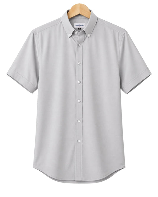 Simple Texture Woven Shirt - Silver - Buoy & Boat - Short Sleeve Performance Button Down - Silver