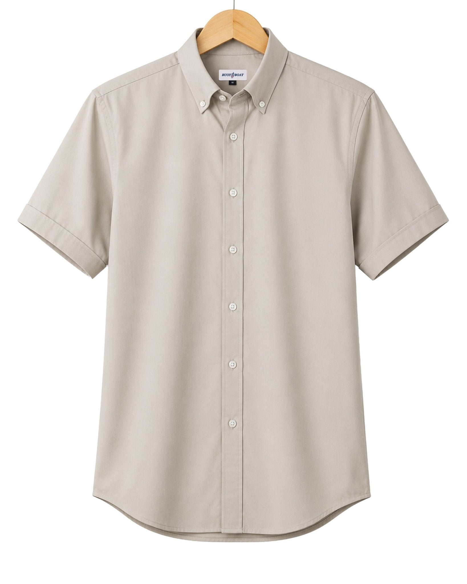 Simple Texture Woven Shirt - Beige - Buoy & Boat - Short Sleeve Performance Button Down - Beige