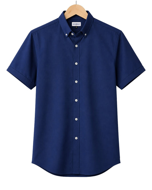 Simple Texture Woven Shirt - Navy - Buoy & Boat - Short Sleeve Performance Button Down - Navy