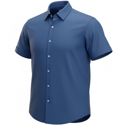 Blue short-sleeve shirt on a white background