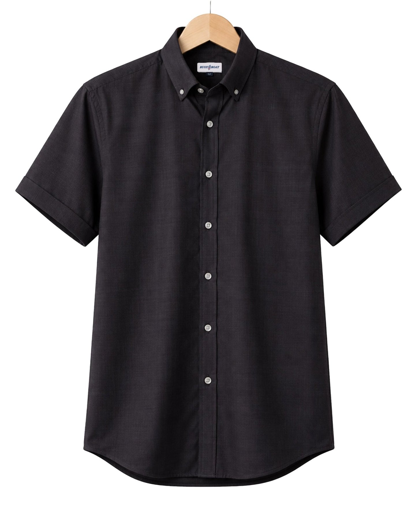 Simple Texture Woven Shirt - Black - Buoy & Boat - Short Sleeve Performance Button Down - Black