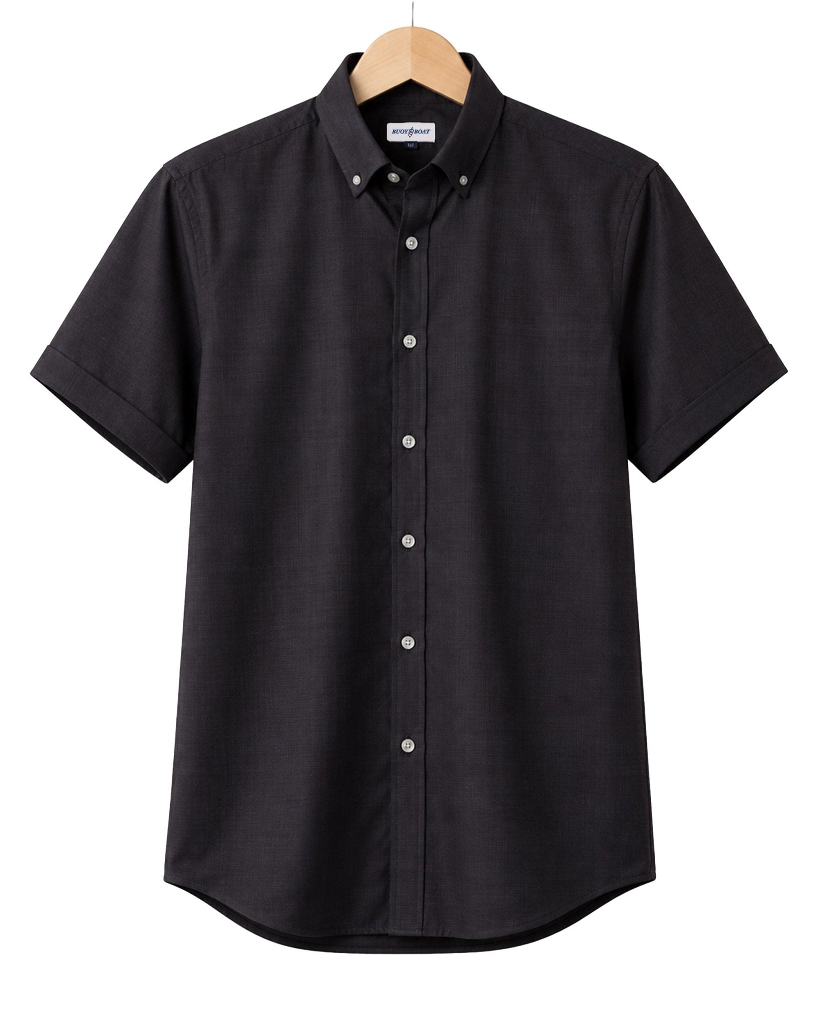 Simple Texture Woven Shirt - Black - Buoy & Boat - Short Sleeve Performance Button Down - Black