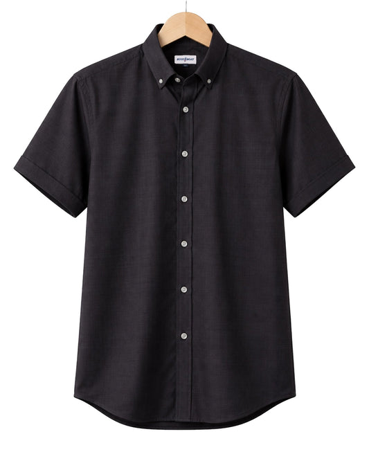 Simple Texture Woven Shirt - Black - Buoy & Boat - Short Sleeve Performance Button Down - Black
