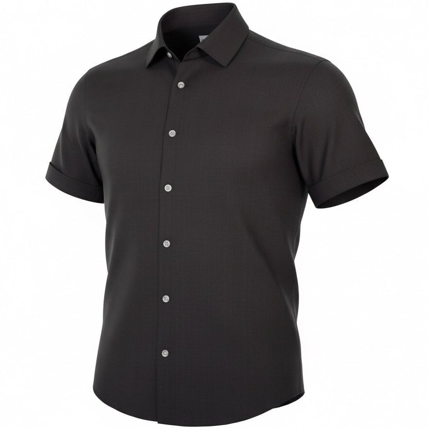 Simple Texture Woven Shirt - Black - Buoy & Boat - Short Sleeve Woven - 