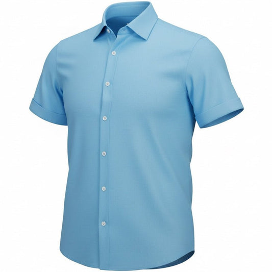 Light blue short-sleeve shirt on a white background