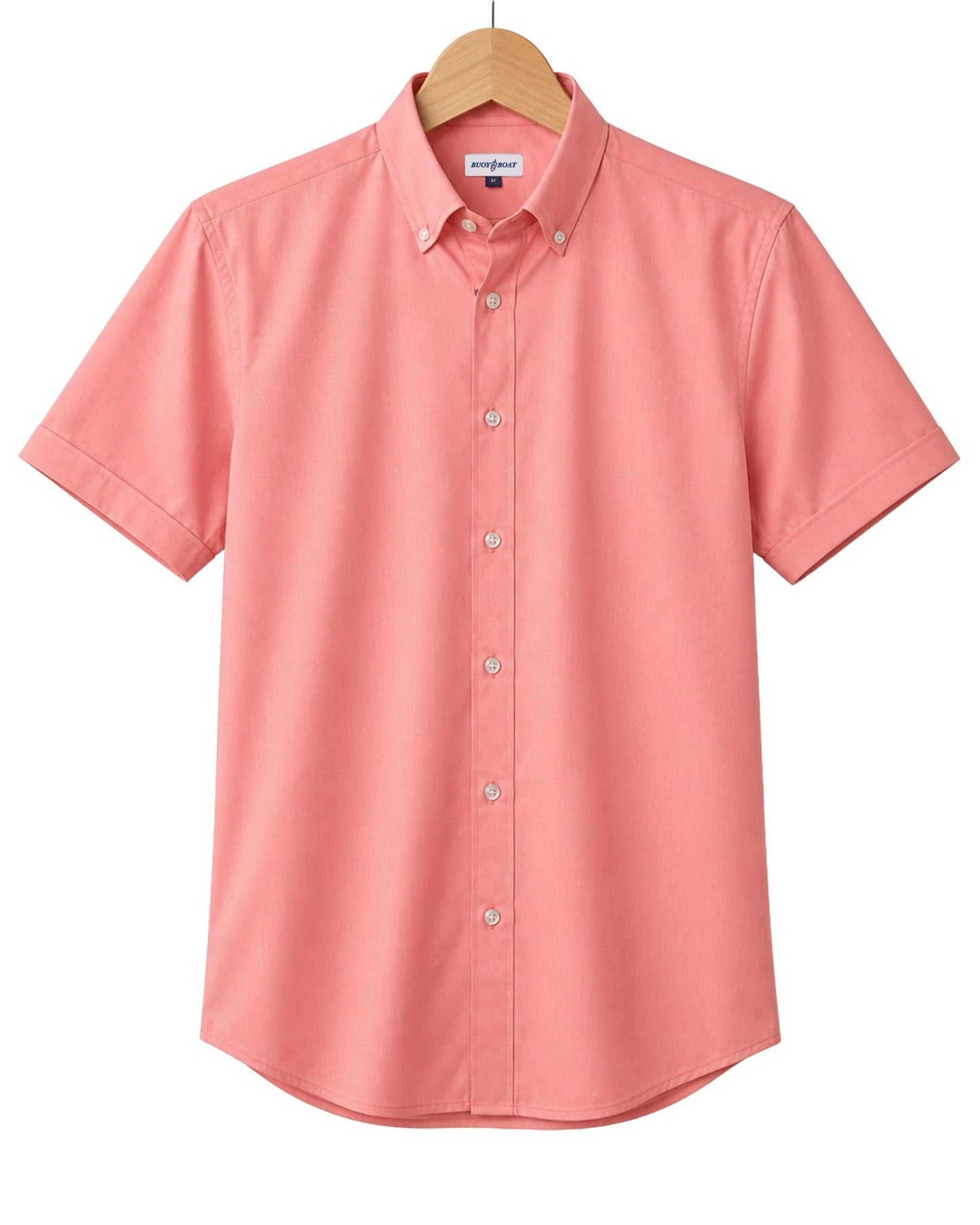 Simple Texture Woven Shirt - Coral - Buoy & Boat - Short Sleeve Performance Button Down - Coral