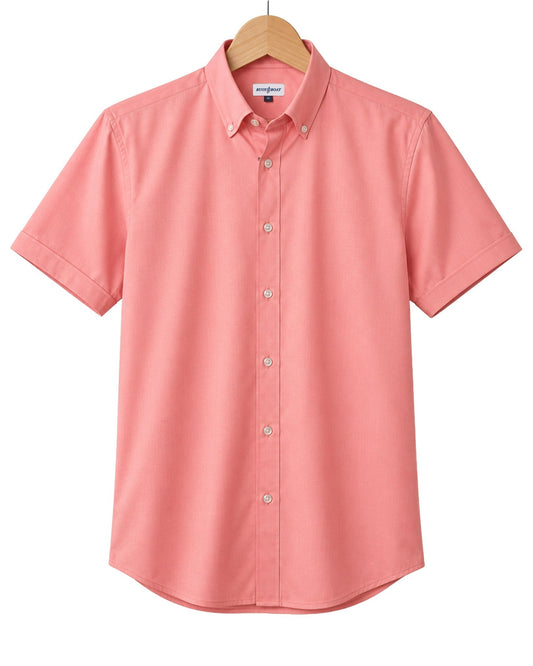 Simple Texture Woven Shirt - Coral - Buoy & Boat - Short Sleeve Performance Button Down - Coral