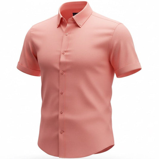 Pink short-sleeve shirt on a white background