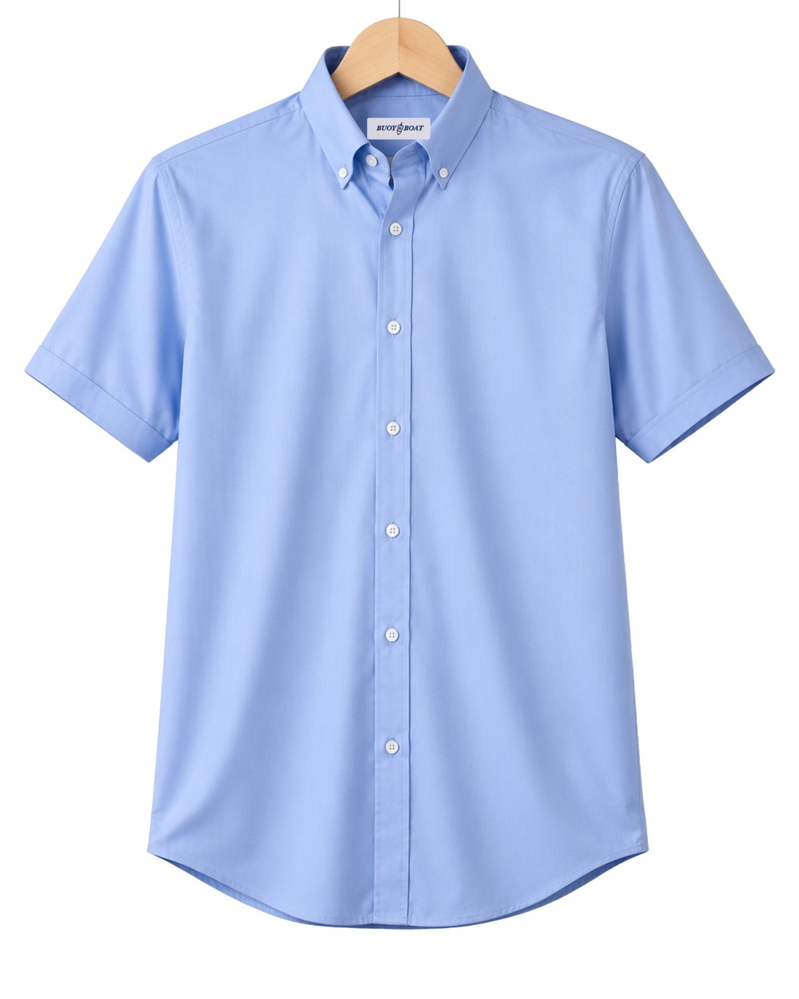Simple Texture Woven Shirt - Blue - Buoy & Boat - Short Sleeve Performance Button Down - Blue