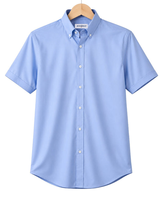 Simple Texture Woven Shirt - Blue - Buoy & Boat - Short Sleeve Performance Button Down - Blue