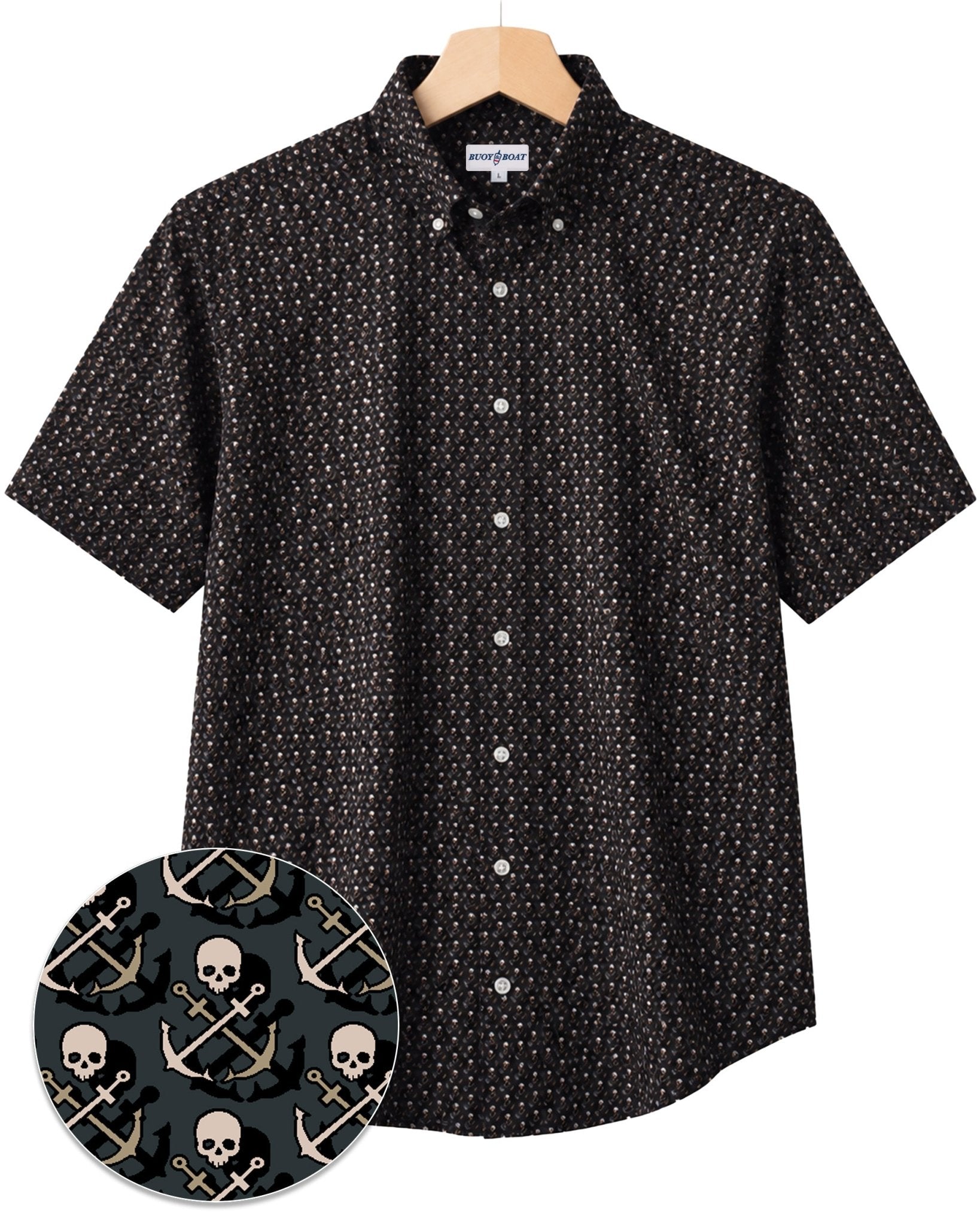 Skull Anchor Shadow Woven Shirt - Black - Buoy & Boat - Boji - Black