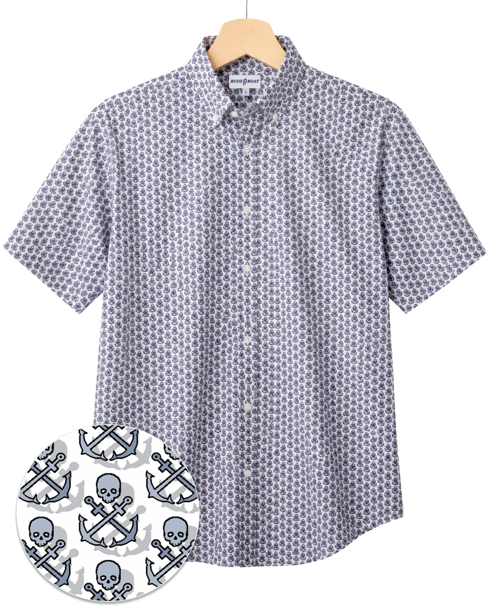 Skull Anchor Shadow Woven Shirt - White - Buoy & Boat - Boji - White