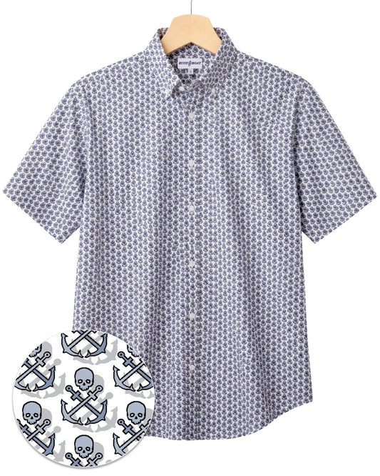 Skull Anchor Shadow Woven Shirt - White - Buoy & Boat - Boji - White