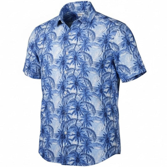 Blue patterned shirt on a white background