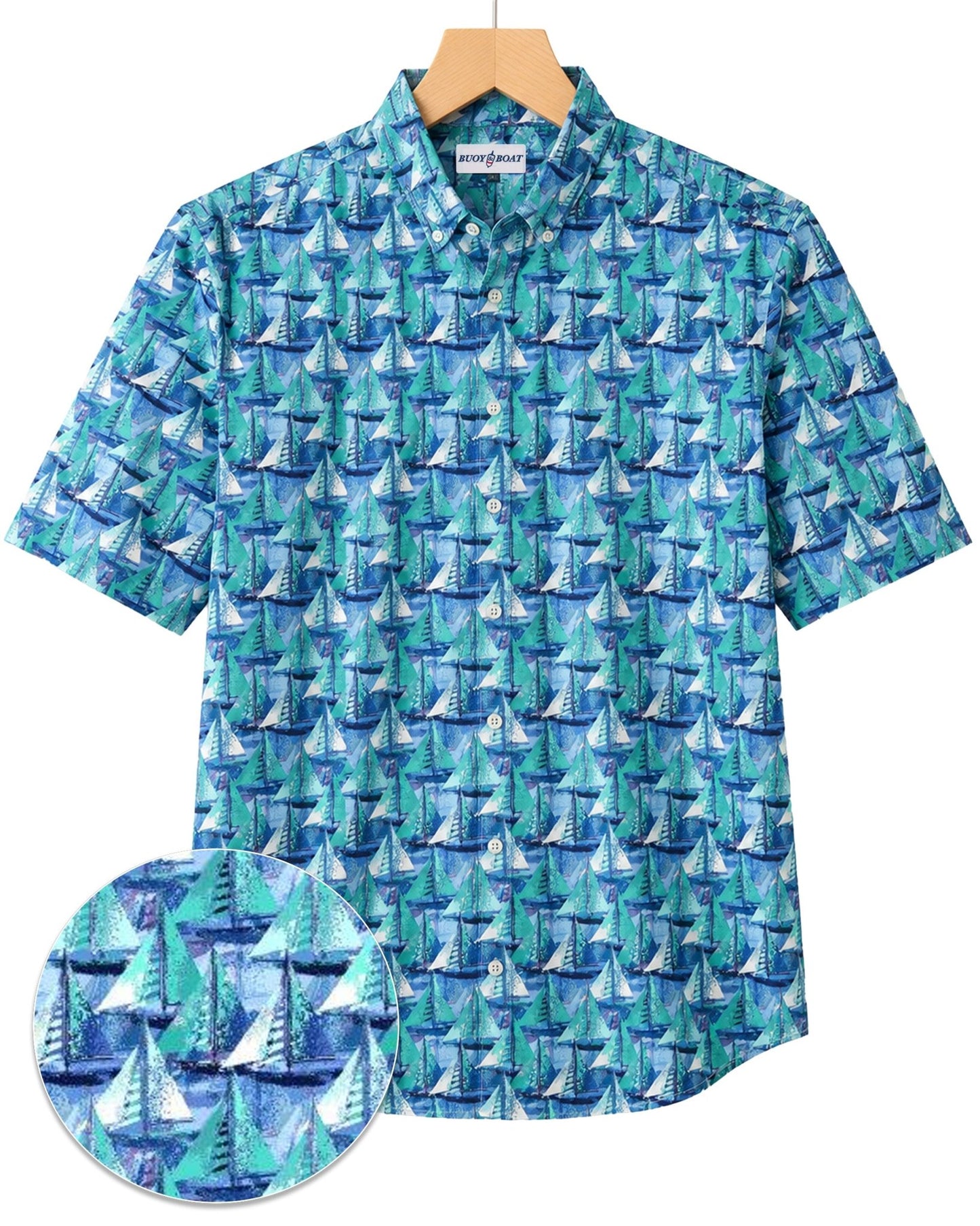 Let's Go Sailing Woven Shirt - Lagoon - Buoy & Boat - Short Sleeve Woven - Lagoon