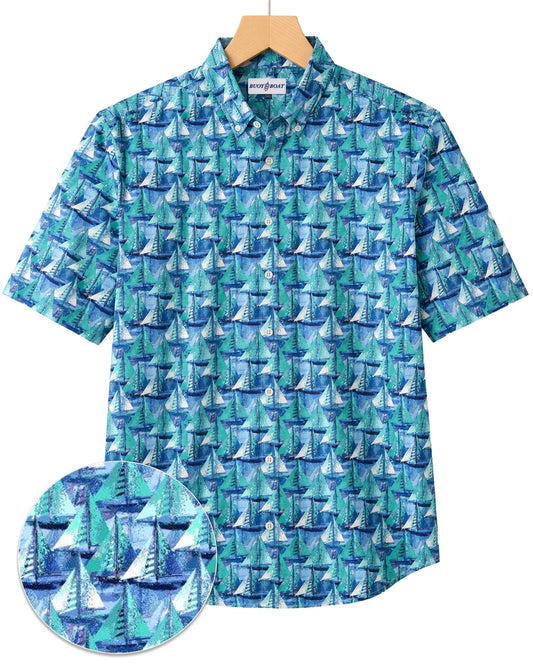 Let's Go Sailing Woven Shirt - Lagoon - Buoy & Boat - Short Sleeve Woven - Lagoon