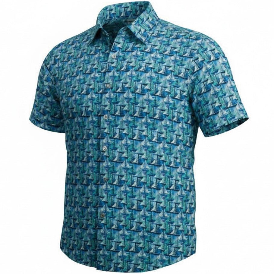 Let's Go Sailing Woven Shirt - Lagoon - Buoy & Boat - Short Sleeve Woven - 