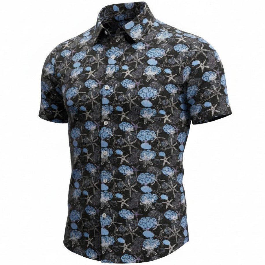 Starfish and Shells Woven Shirt - Black - Buoy & Boat - Short Sleeve Woven - 