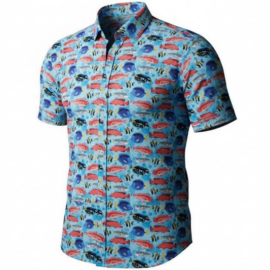 Fishes Woven Shirt - Aqua