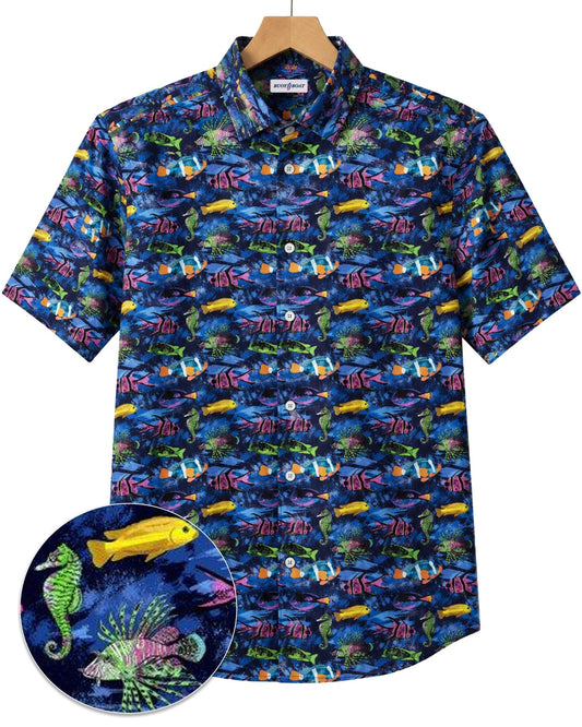 Fish Woven Shirt - Navy - Buoy & Boat - Boji - Navy