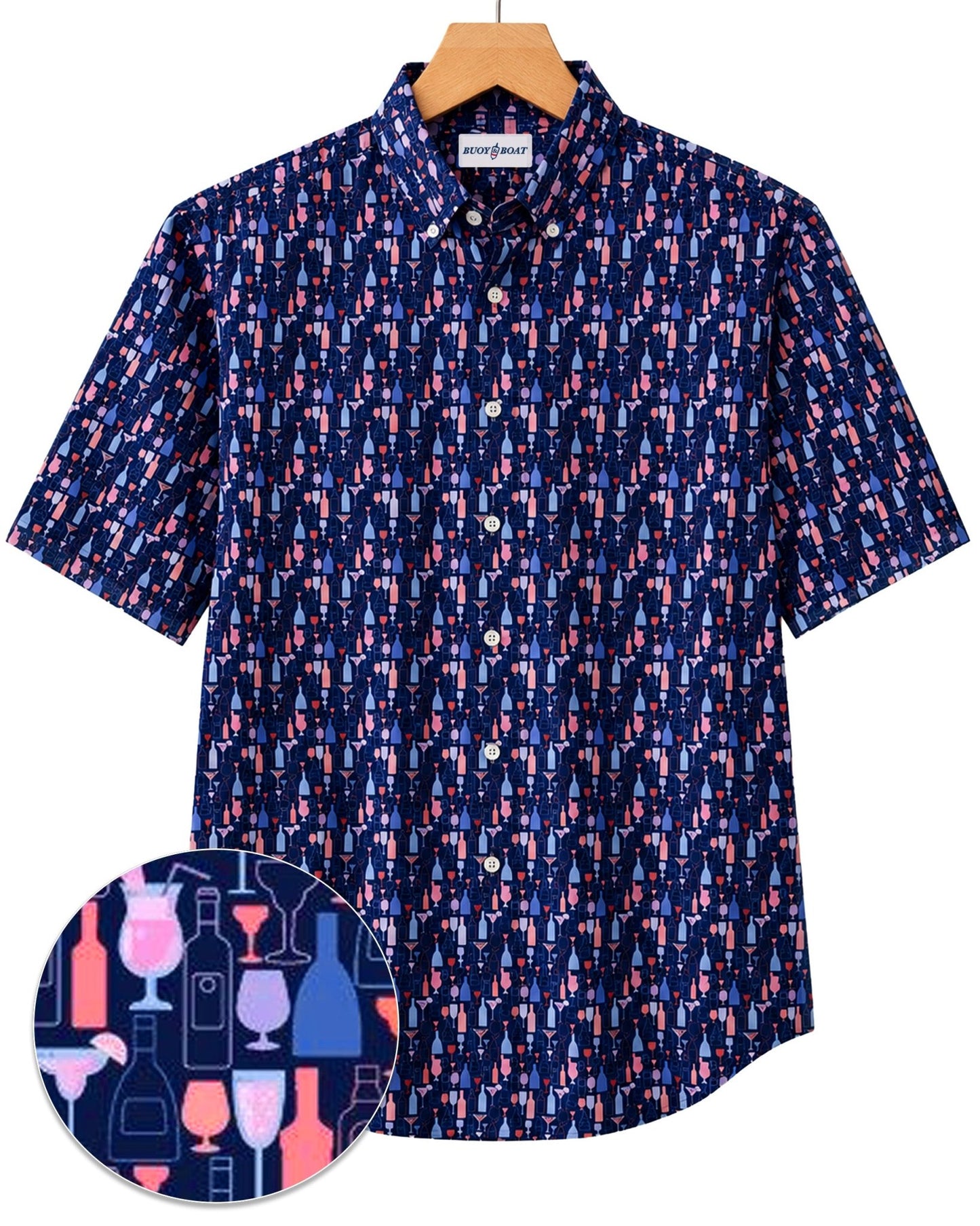 Bottles and Glasses Woven Shirt - Navy - Buoy & Boat - Short Sleeve Woven - Navy