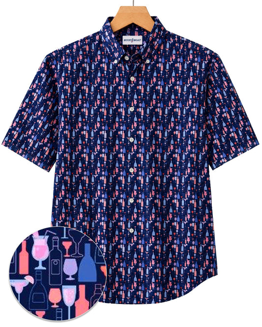 Bottles and Glasses Woven Shirt - Navy - Buoy & Boat - Short Sleeve Woven - Navy