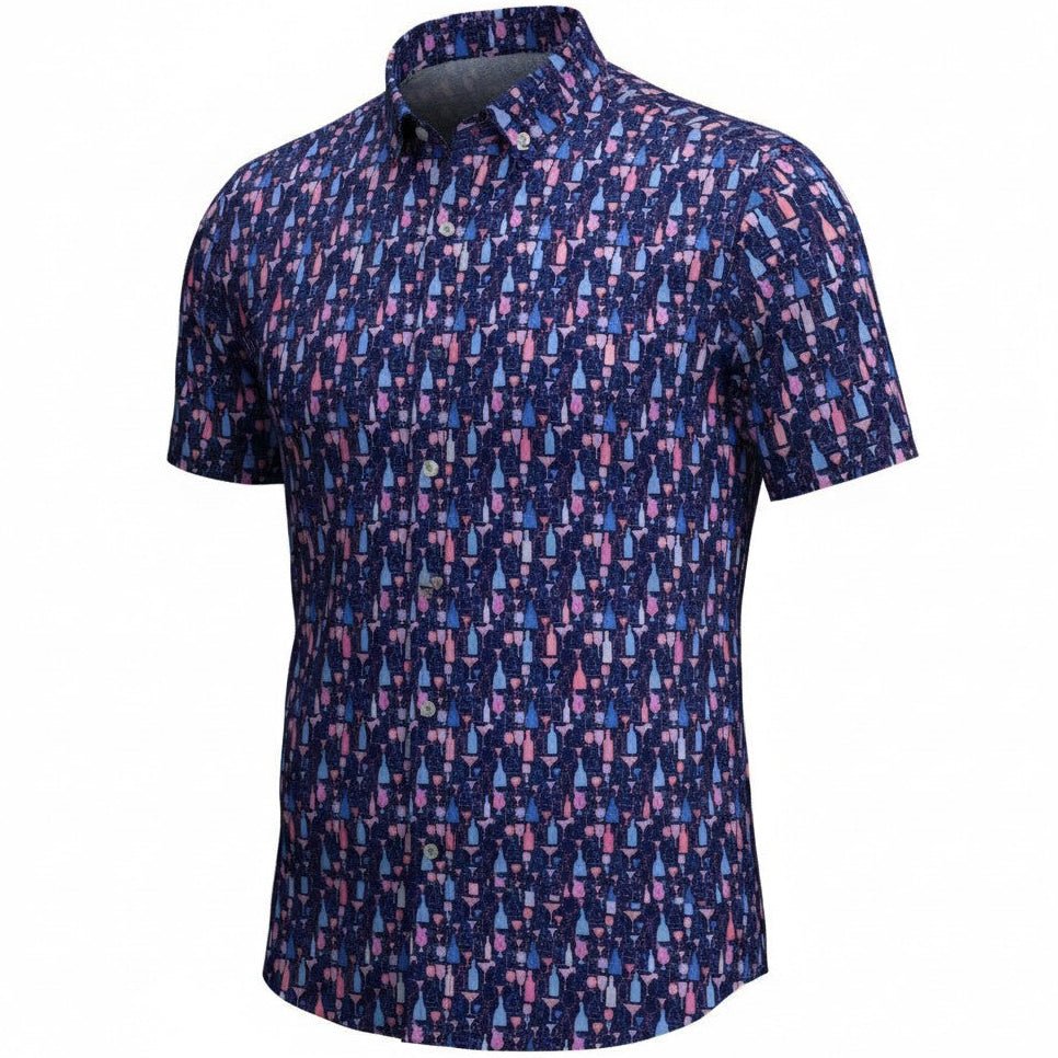 Bottles and Glasses Woven Shirt - Navy - Buoy & Boat - Short Sleeve Woven - 