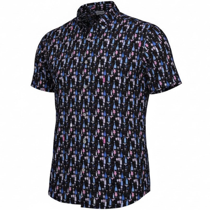 Bottles and Glasses Woven Shirt - Black - Buoy & Boat - Short Sleeve Woven - 