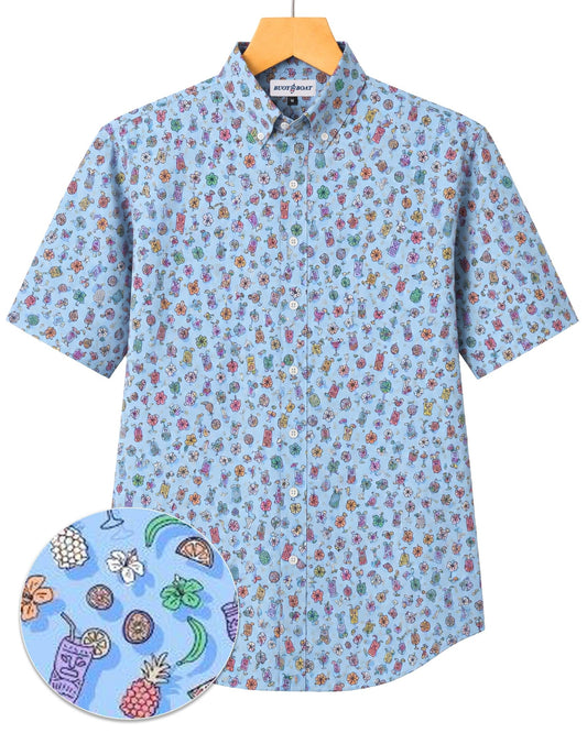 Tropical Drinks Woven Shirt - Blue - Buoy & Boat - Short Sleeve Woven - Blue