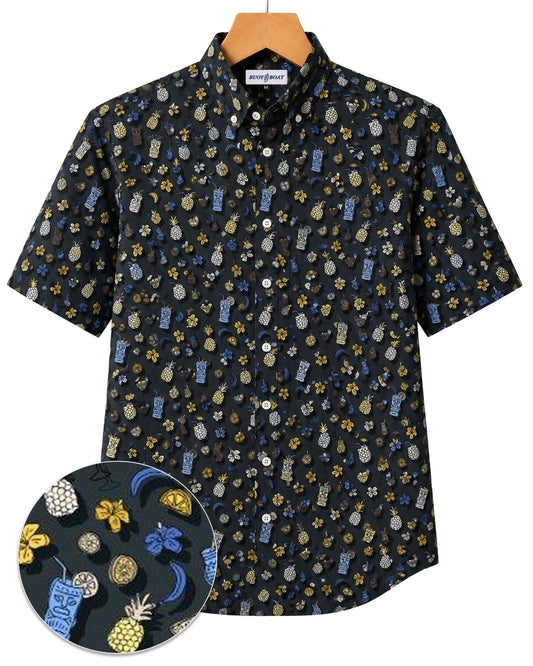 Tropical Drinks Woven Shirt - Black - Buoy & Boat - Boji - Black