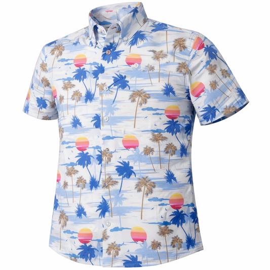 Island Paradise woven shirt white short sleeve stretch button-down front view