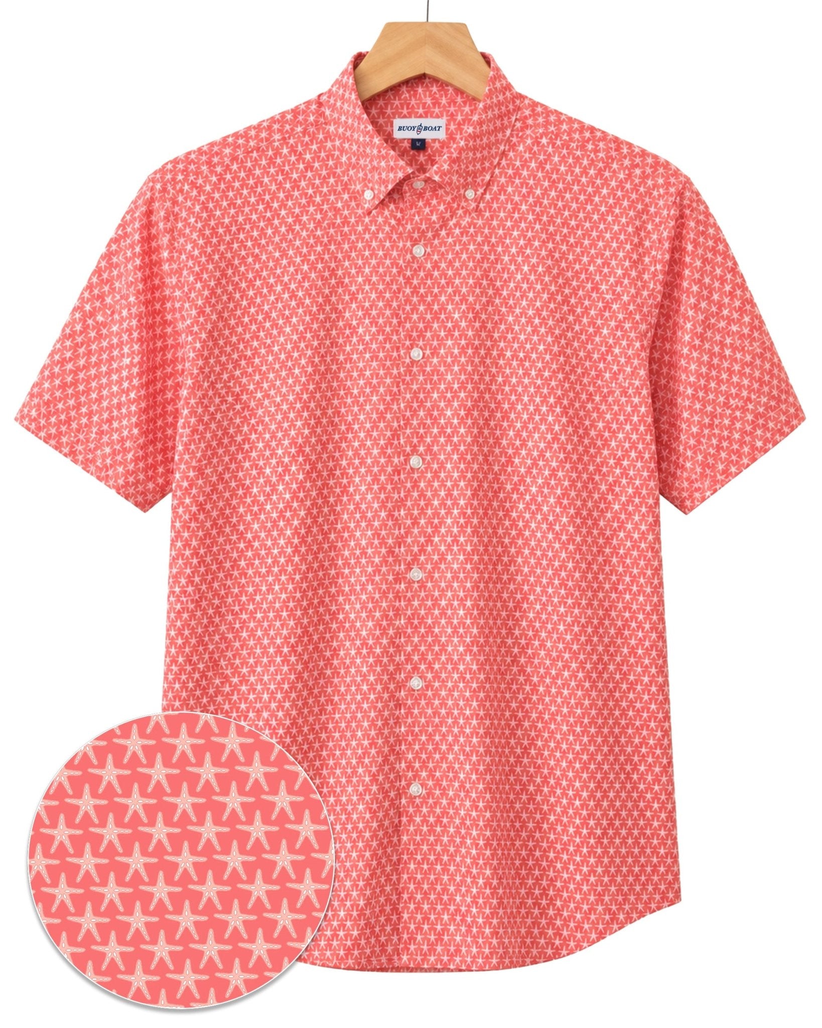 Starfish Woven Shirt - Melon - Buoy & Boat - Short Sleeve Performance Button Down - Melon
