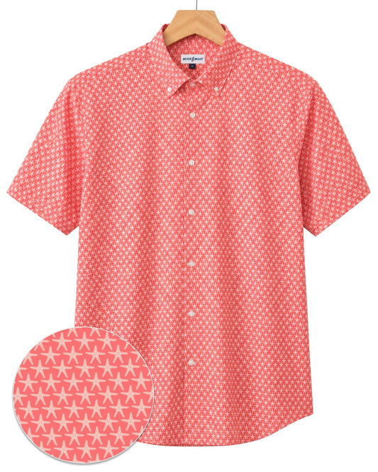Starfish Woven Shirt - Melon - Buoy & Boat - Short Sleeve Performance Button Down - Melon