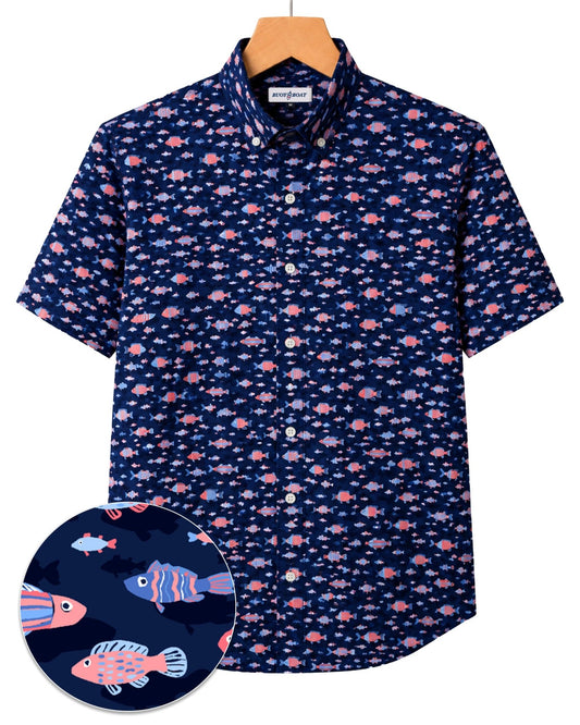Arty Fish Woven Shirt - Navy - Buoy & Boat - Boji - Navy