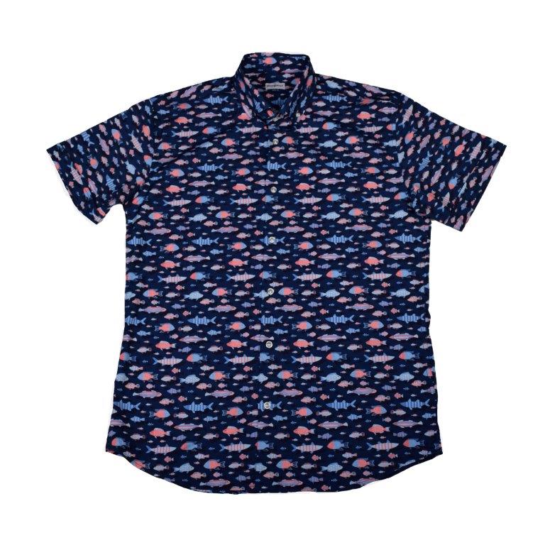 Arty Fish Woven Shirt - Navy