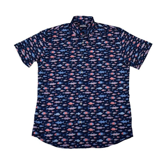 Arty Fish Woven Shirt - Navy