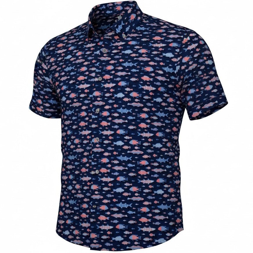 Arty Fish Woven Shirt - Navy - Buoy & Boat - Short Sleeve Woven - 
