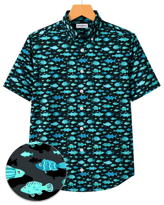 Arty Fish Woven Shirt - Aqua - Buoy & Boat - Short Sleeve Woven - Aqua
