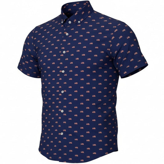Patriotic Flags Woven Shirt - Navy
