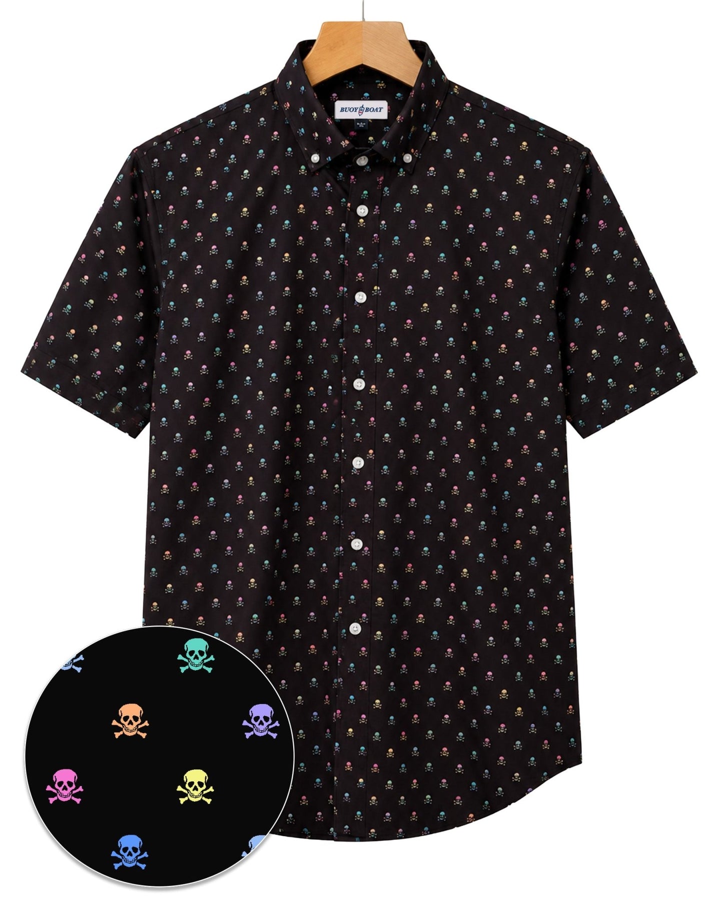 Small Skulls Woven Shirt - Black - Buoy & Boat - Short Sleeve Performance Button Down - Black