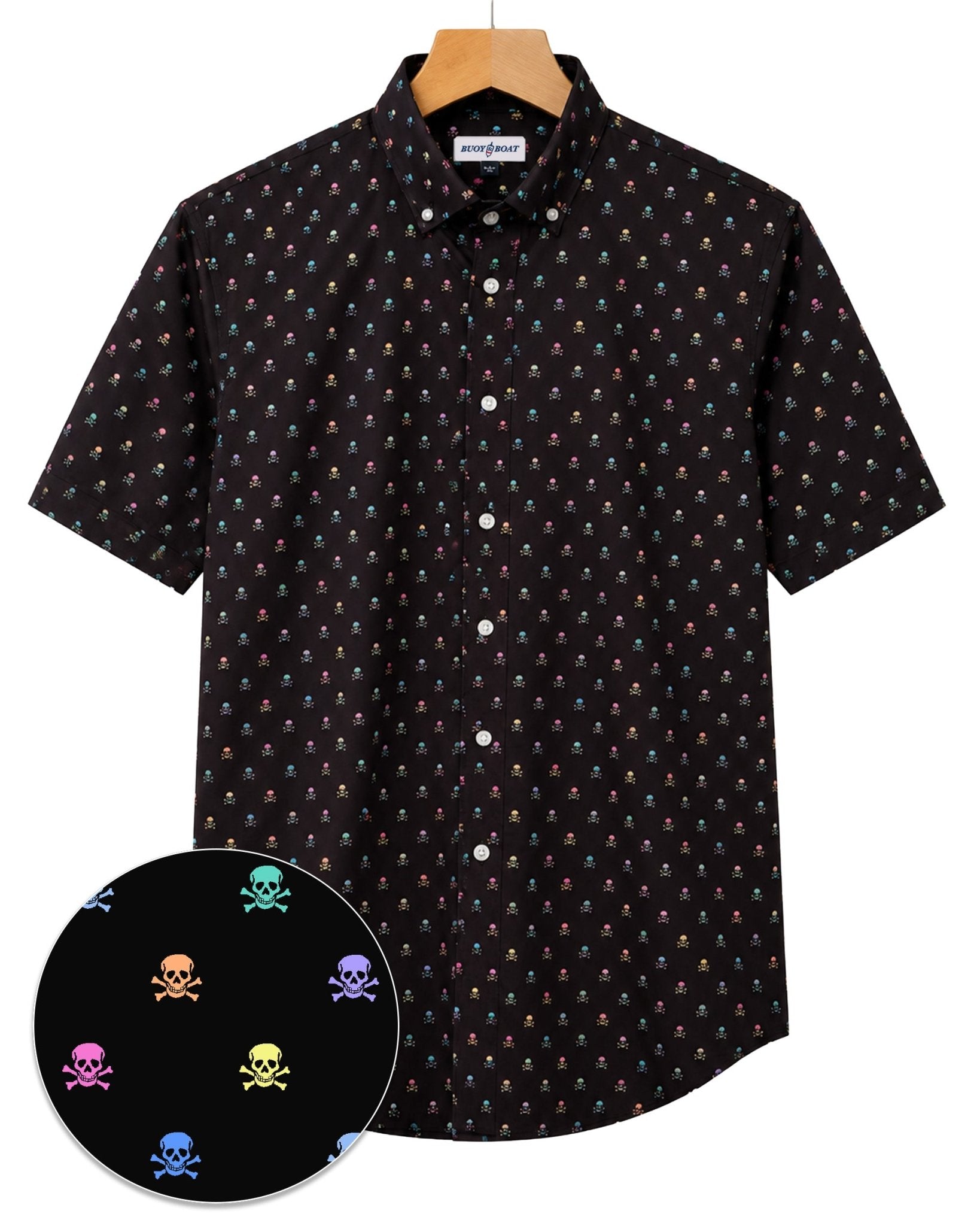 Small Skulls Woven Shirt - Black - Buoy & Boat - Short Sleeve Performance Button Down - Black